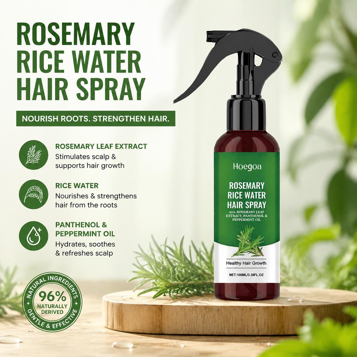 Hair Care With Rice Water - Rosmarin-Reiswasser-Haarspray mit Rosmarinextrakt Fördert Gesundes Haarwachstum