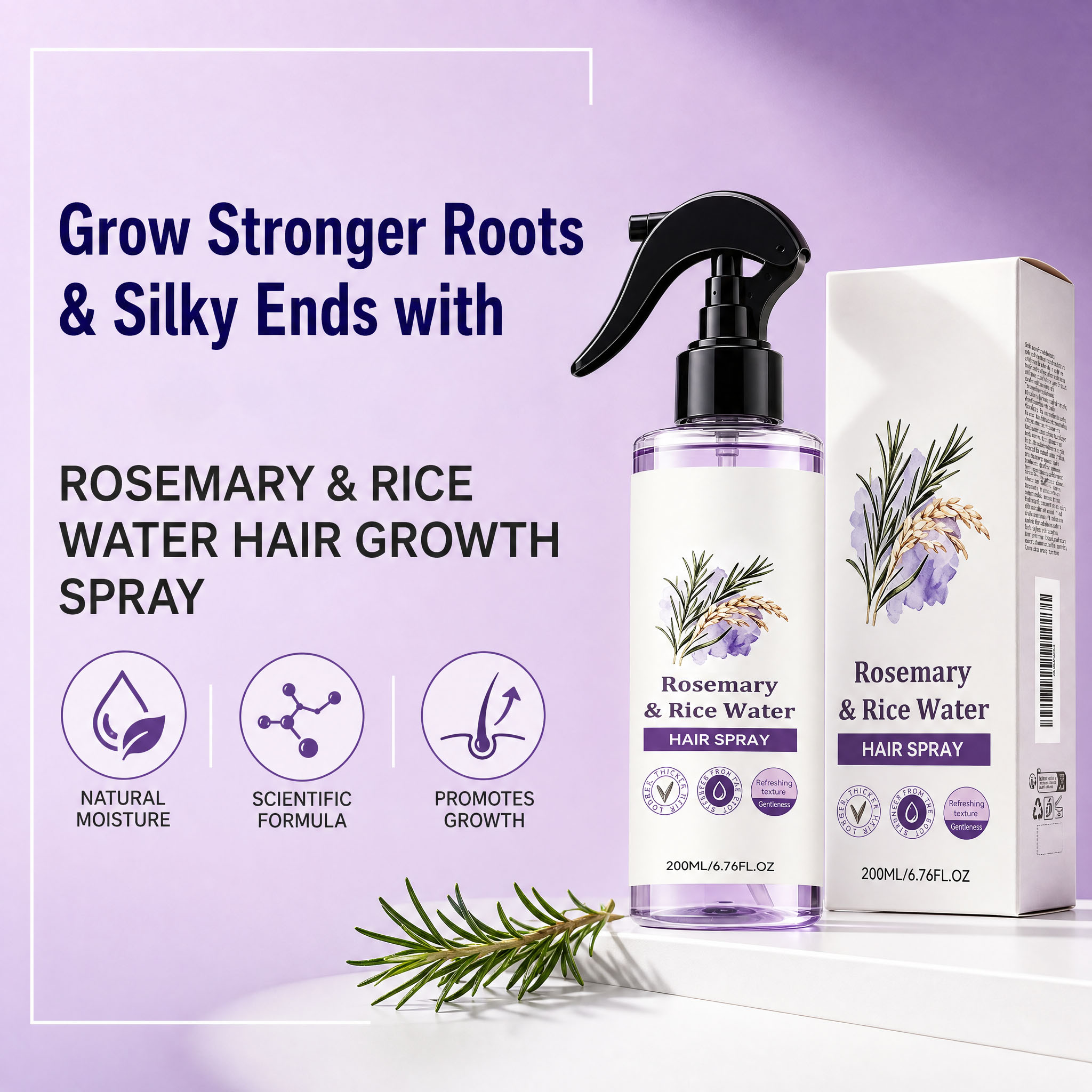 Hair Care With Rice Water - Rosmarin-Reiswasser-Haarspray, Reparatur für trockenes, geschädigtes Haar,